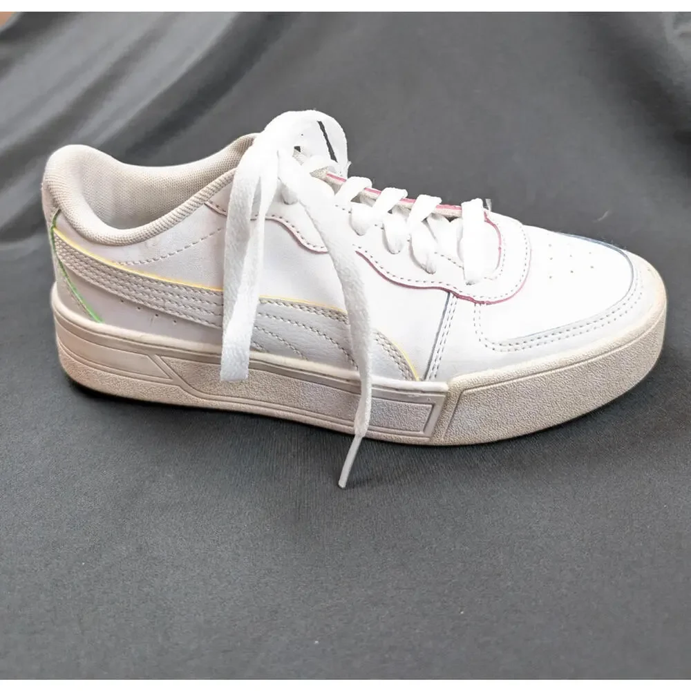 Puma 6.5 Women's / 5 Girls Shoes White w Rainbow Tag and Stripes